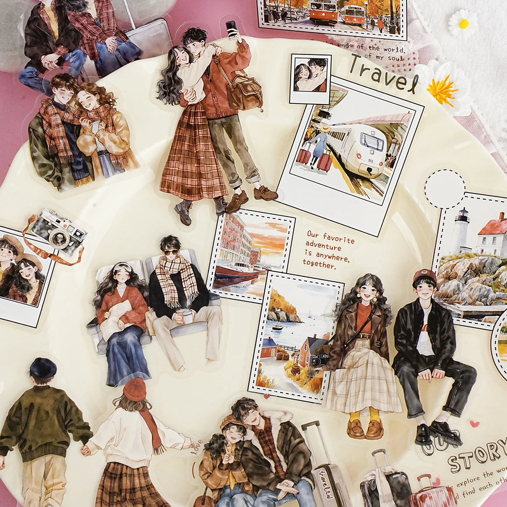 15 Sheets/Bag Couple Love Lifetime Themed Sticker Pack for DIY Scrapbook Phone Case Decoration Birthday Gift Craft Supplies Qme