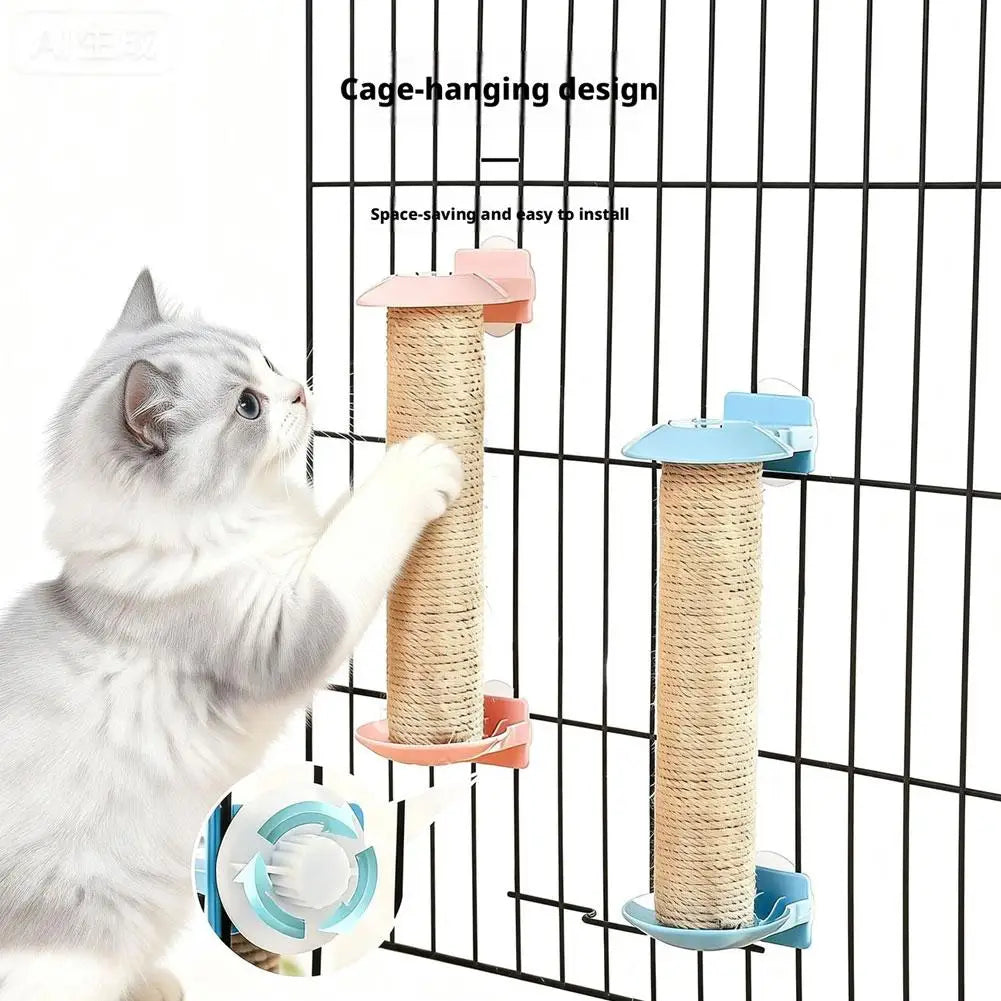 Cat Scratching Sisal Pillar Wood Wall Mounted Kitten Scratcher Tree Qme