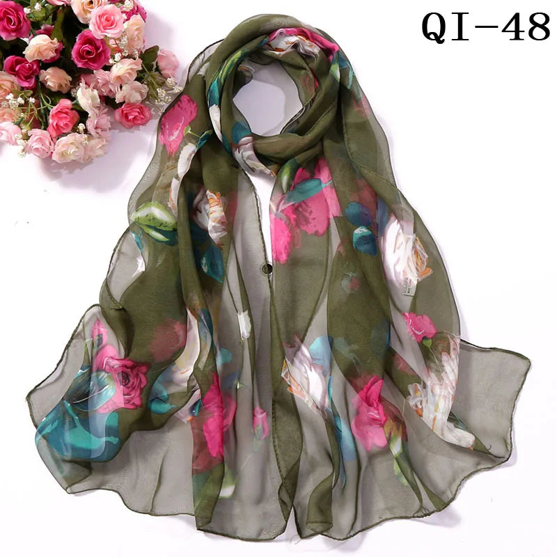 Painting Lotus Beach Sun Protection Chiffon Georgette Scarf Women
