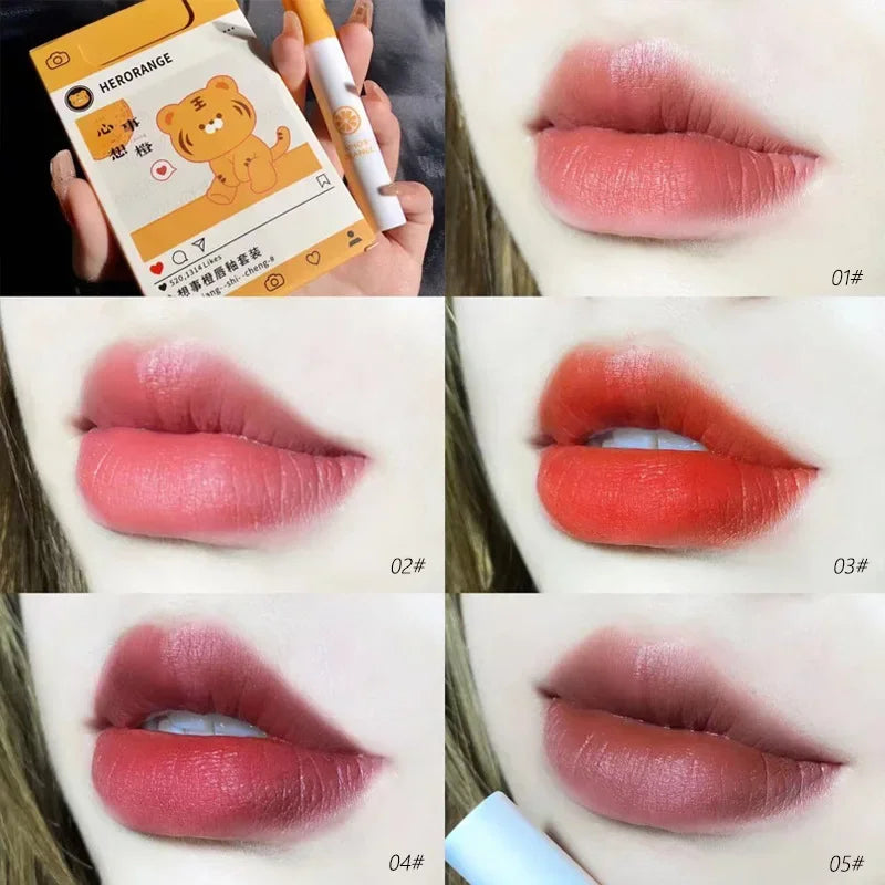 5Pcs Cigarette Lip Gloss Set Matte Red Tint for Lips Makeup Long Lasting Water Mirror Lip Glaze Waterproof Lipstick Kit Cosmetic Qme 5pcs tiger