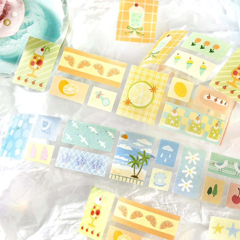 TIANZI 3m/Rolls Coffee Summer Theme Die Cutting Tapes Decorative Label Stickers for Journal Scrapbooking Diary Album Stationery Qme