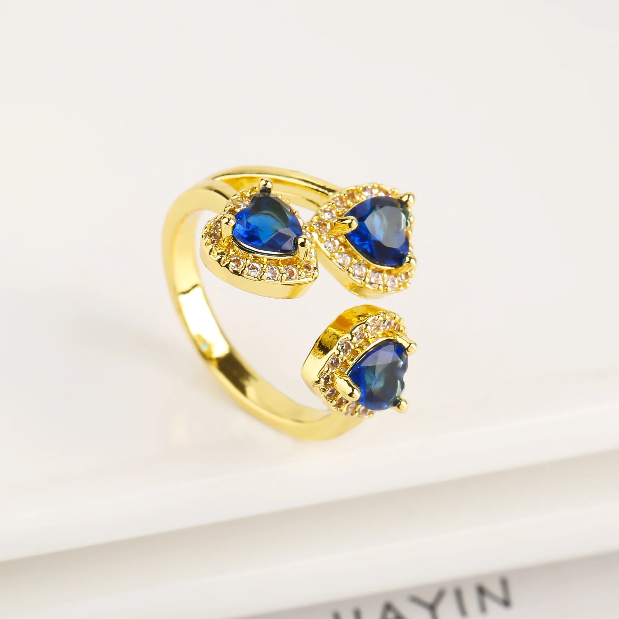 New Design Heart Shape Crystal Zirconia Romantic Open End Ring For Women Lovers Wedding Party Finger Jewelry Accessories Gifts Qme Blue resizable