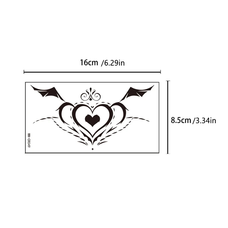 Waterproof Temporary Tattoo Stickers Body Henna Waist Chest Black Angel Tattoo Stickers Glitter Tattoo Fake Tattoo Women Qme A-1