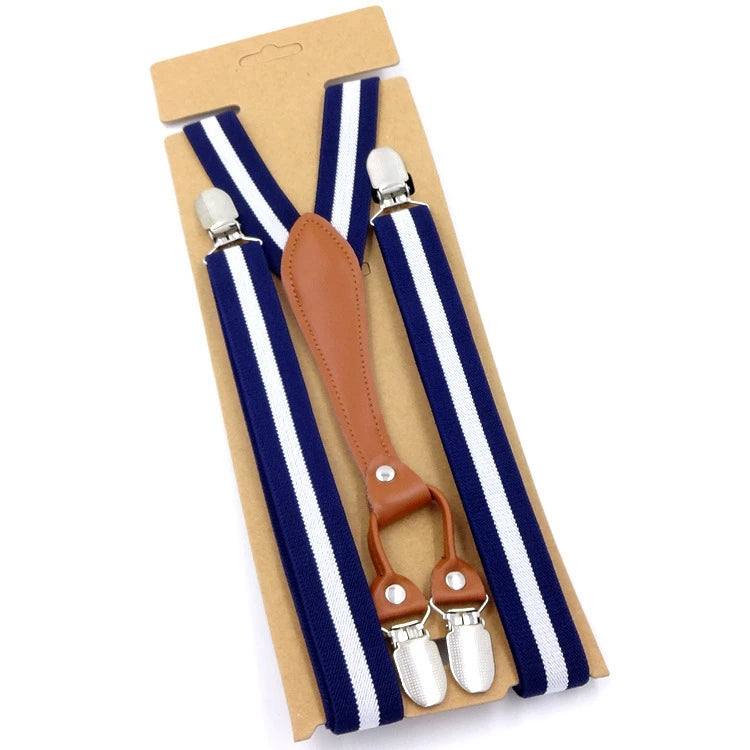 New Fashion Suspenders Men Women Adult Leather Trimmed End Y Back Adjustable Elastic Trouser Braces Strap Belt Wedding Party Qme Navy Blue China Mainland