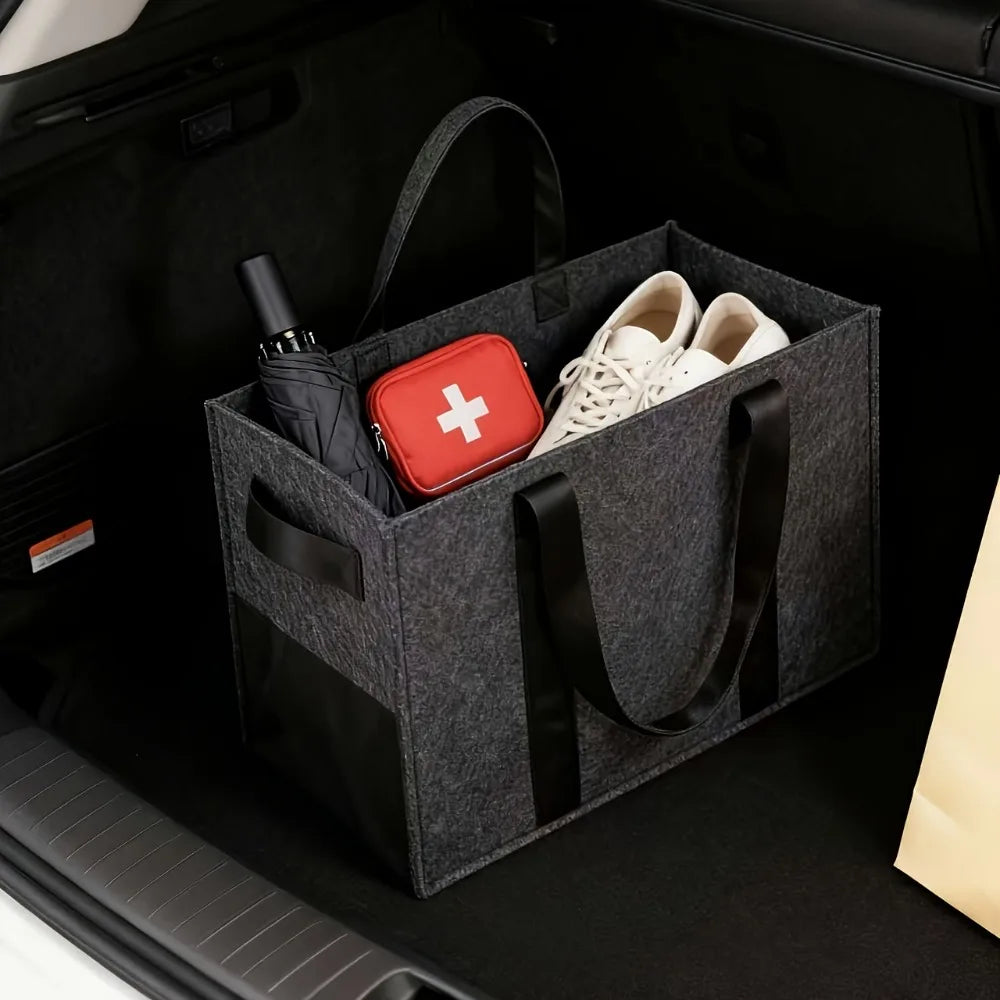 Portable Multi Compartment Tote Extra Thick Felt Storage Box With Handles Used For Car Trunk Storage Qme