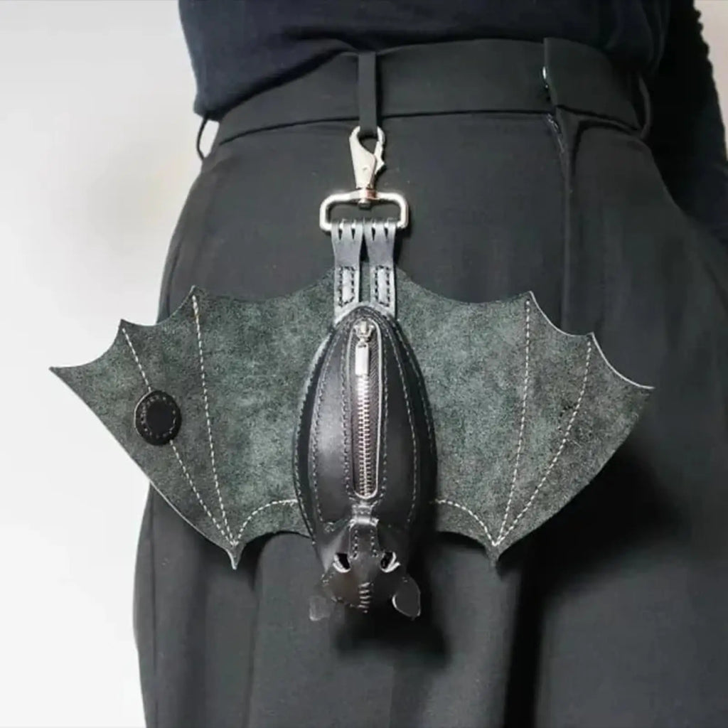 Coin Purse PU Leather Bat Gothic Bag Keychain Change Purse with Foldable Wings for Shopping Travel Work School Events Outdoor Qme