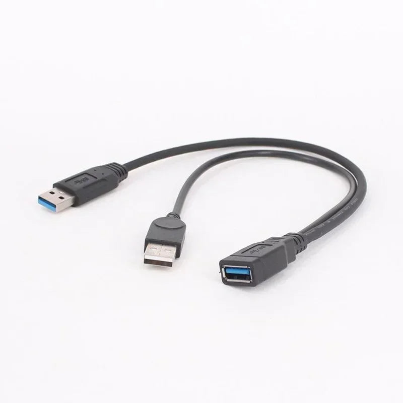 1pc Black USB 3.0 Female To Dual USB Male with Extra Power Data Y Extension Cable for 2.5"Mobile Hard Disk PC Hardware Cables Qme