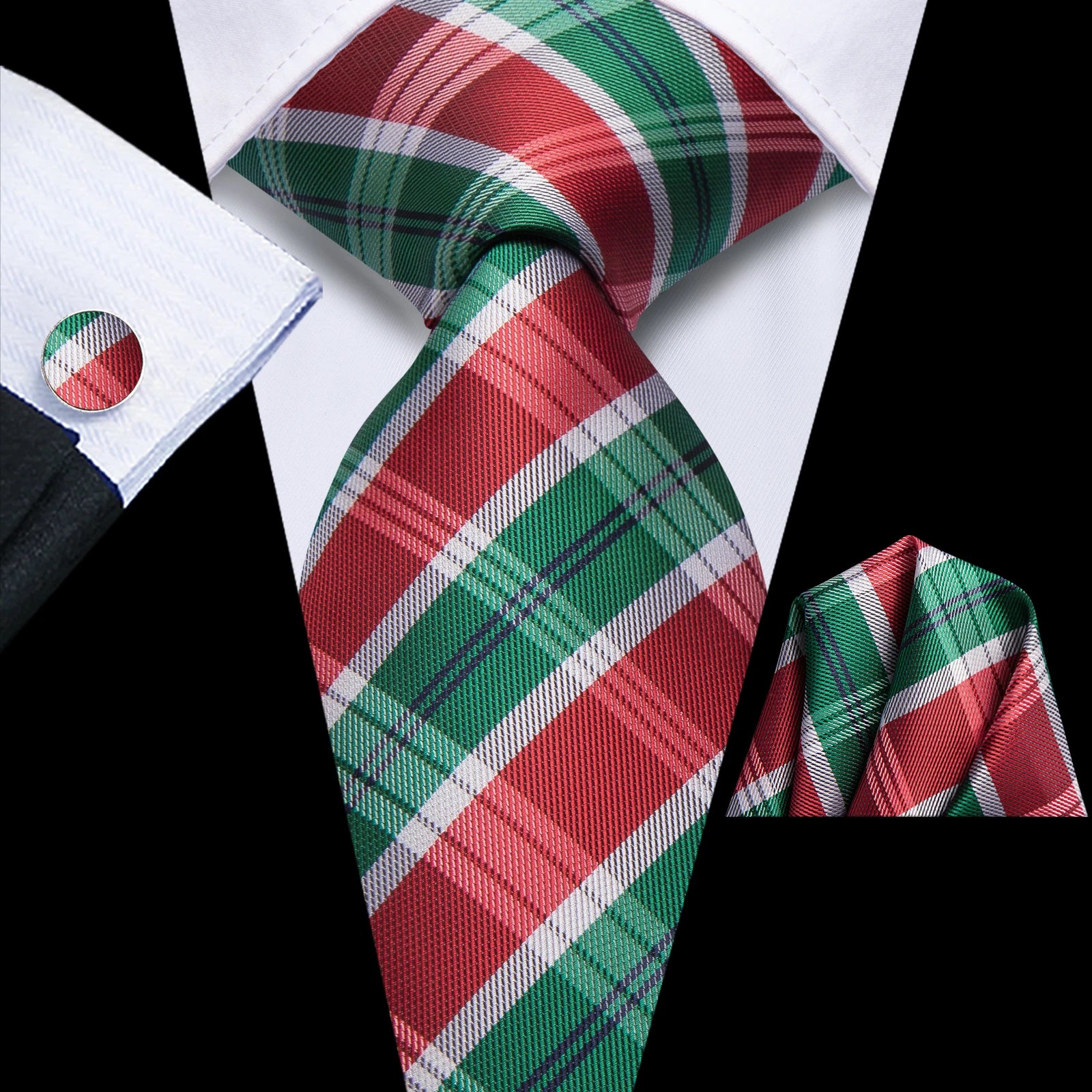 Hi-tie Black Red Heart Plaids Mens Fashion Necktie Handkerchief Qme HT-N-0084