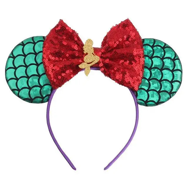 Mermaid Mickey Mouse Ear Headbands with Bow Sequin Candy Headbands Cosplay Costume party Christmas Halloween for Girl Women Qme Headband 4