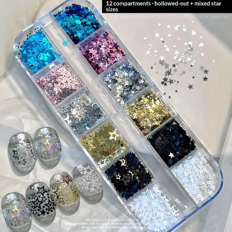 Star Nail Glitter Sequins Mixed Laser Holographic Shiny Decor Kids Qme A2