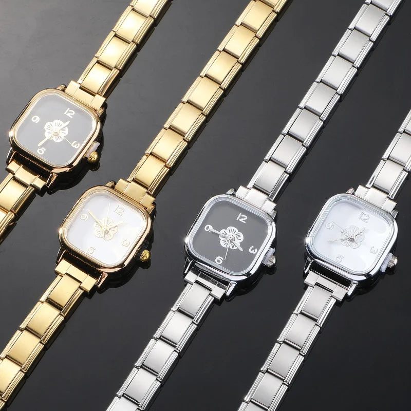 Fashion Women's Stainless Steel Square Flowers Watch Round Moon Sun High Quality Watch Bracelet For Friend Birthday DIY Bracelet Qme
