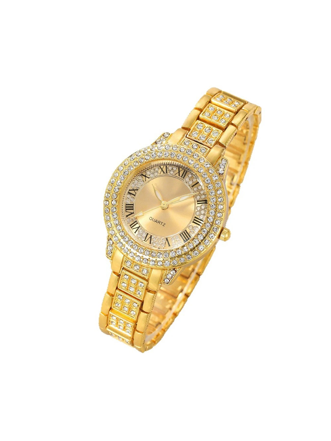 5-piece fashionable women's Roman pattern watch set, treasure bowl quartz watch set, full diamond bracelet quartz watch set Qme