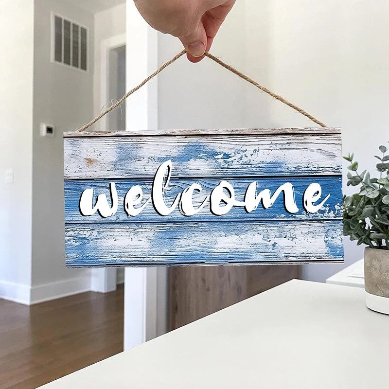 Rustic Welcome Wall Hanging Decor Wood Art Plaques Sign Door Sign for Home Living Room Front Door Decor Qme M