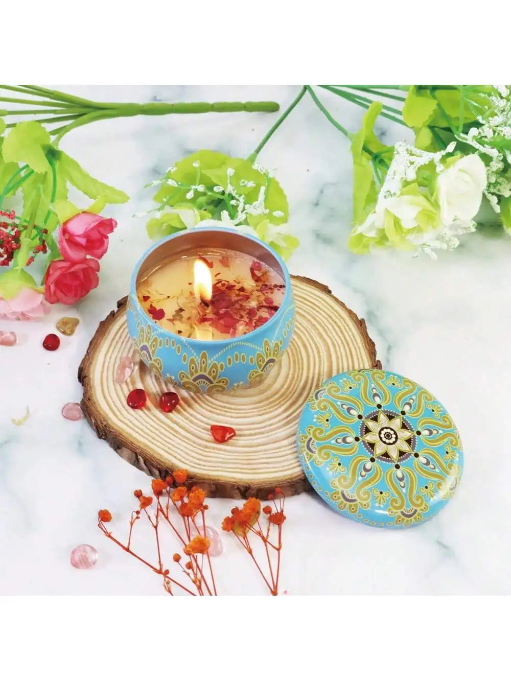4 Cans Melt Wax Aromatherapy Homemade Soy Candle Cup Flower Candles Qme Blue Wind Chime