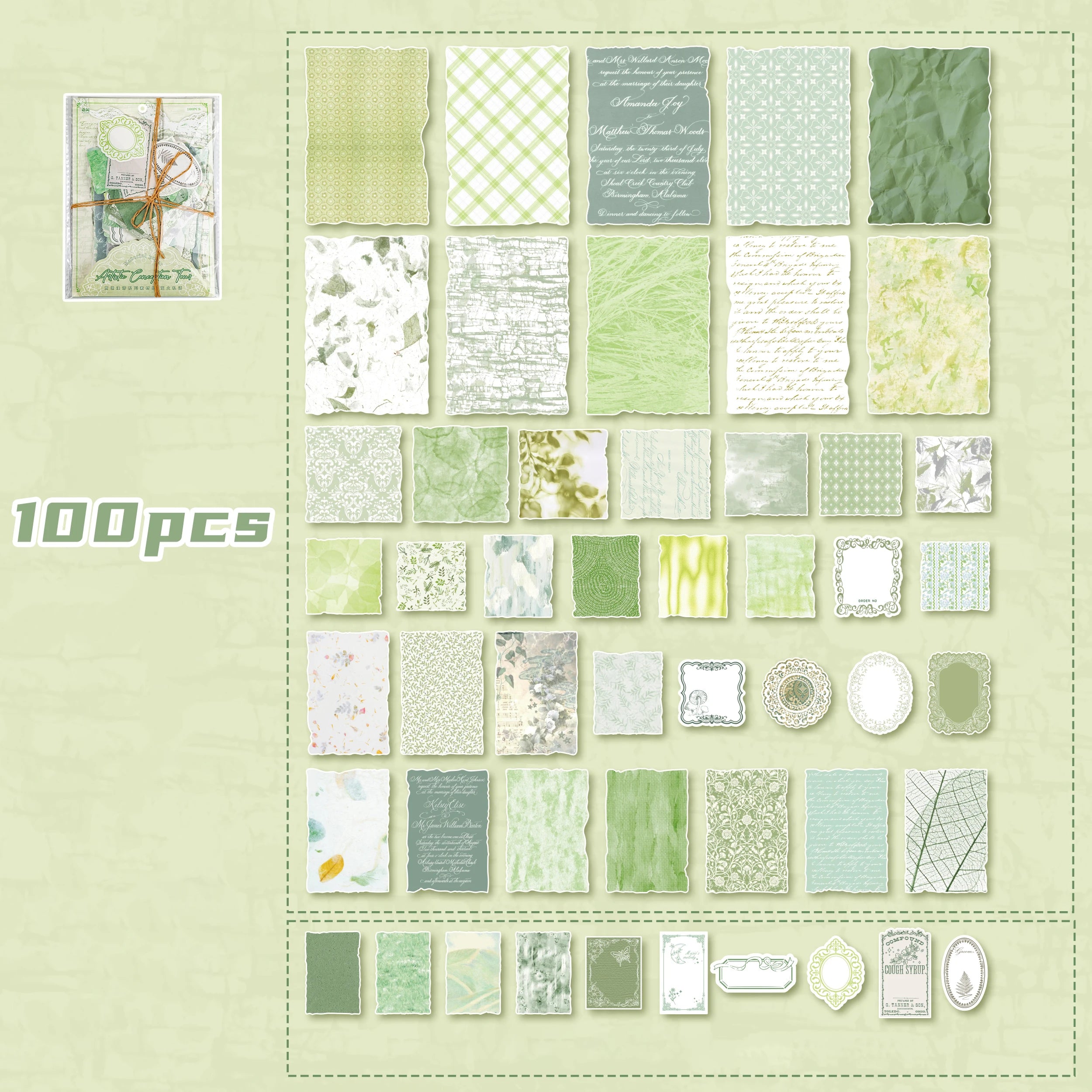 100 Sheets/Bag French Morandi Color Style Writable Scrapbook Paper for DIY Journaling Gift Wrapping Card Making Craft Supplies Qme GN