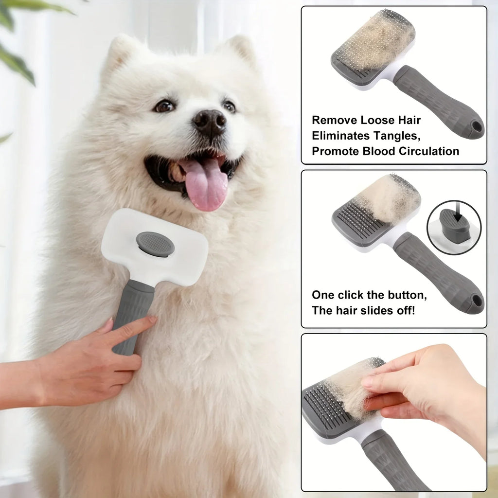 Easy-Clean Pet Comb, Suitable for Dogs and Cats - Gentle Deshedding Massage Comb with One-Click Deshedding Function Qme
