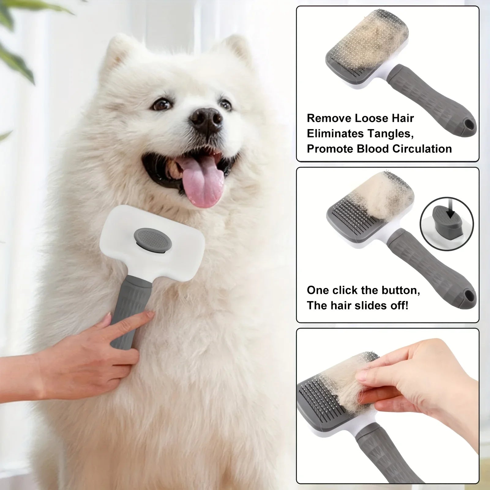 Easy-Clean Pet Comb, Suitable for Dogs and Cats - Gentle Deshedding Massage Comb with One-Click Deshedding Function Qme