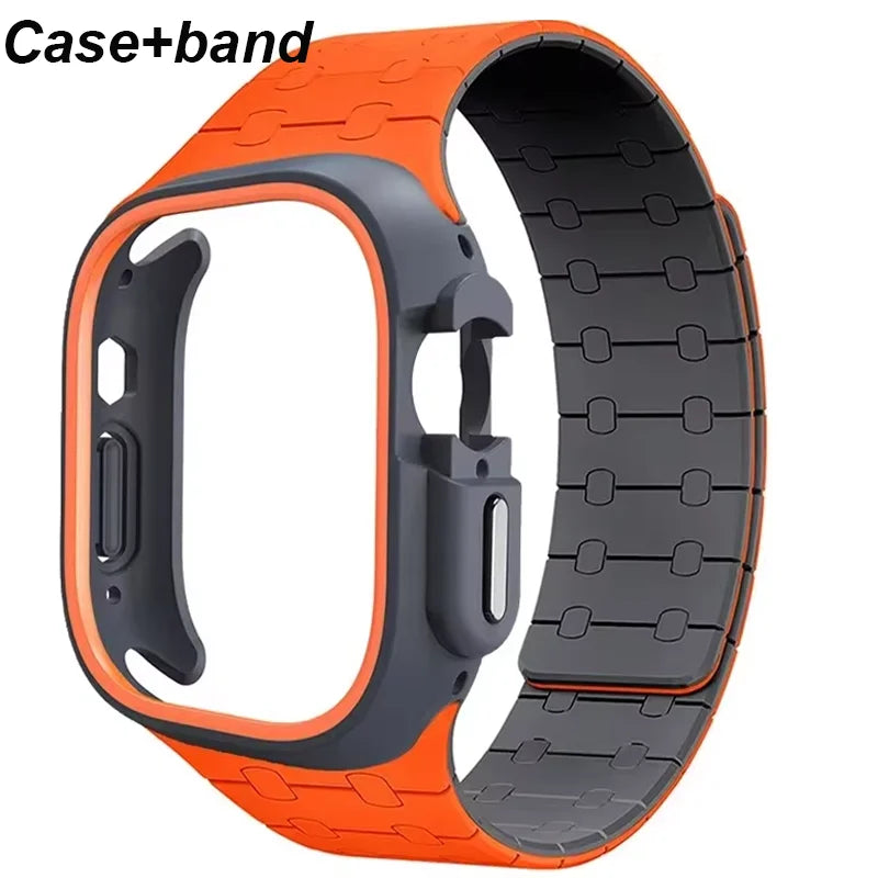 TPU Case+Silicone Strap for Apple Watch Band Ultra 2 49mm 45mm 44mm 41mm Protective Case Bracelet for Iwatch Series 9 8 7 6 5 4 Qme