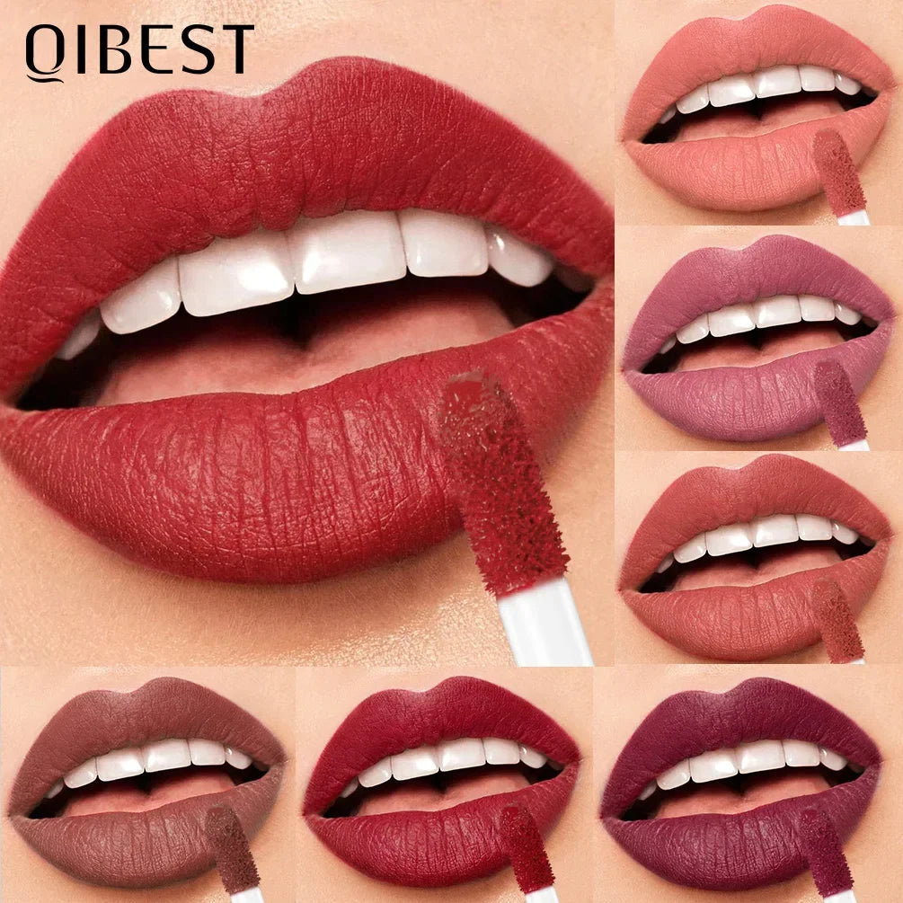 QIBEST New 24 Colors Matte Liquid Lipstick Long lasting Nude Brown Purple Lip tint Non-Stick Sexy Red Lipgloss Waterproof Makeup Qme