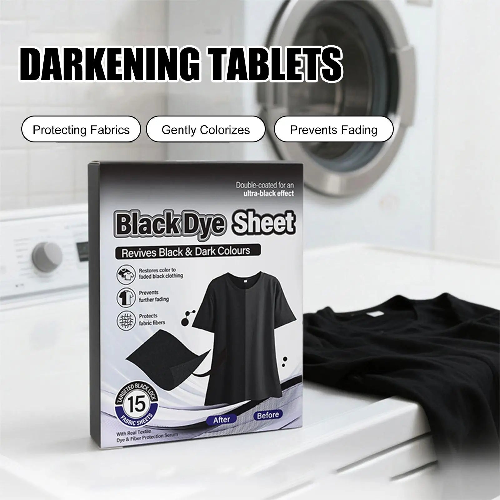 Black Clothes Dye 15 Clothing Restorer Laundry Sheets Fabric Care Qme