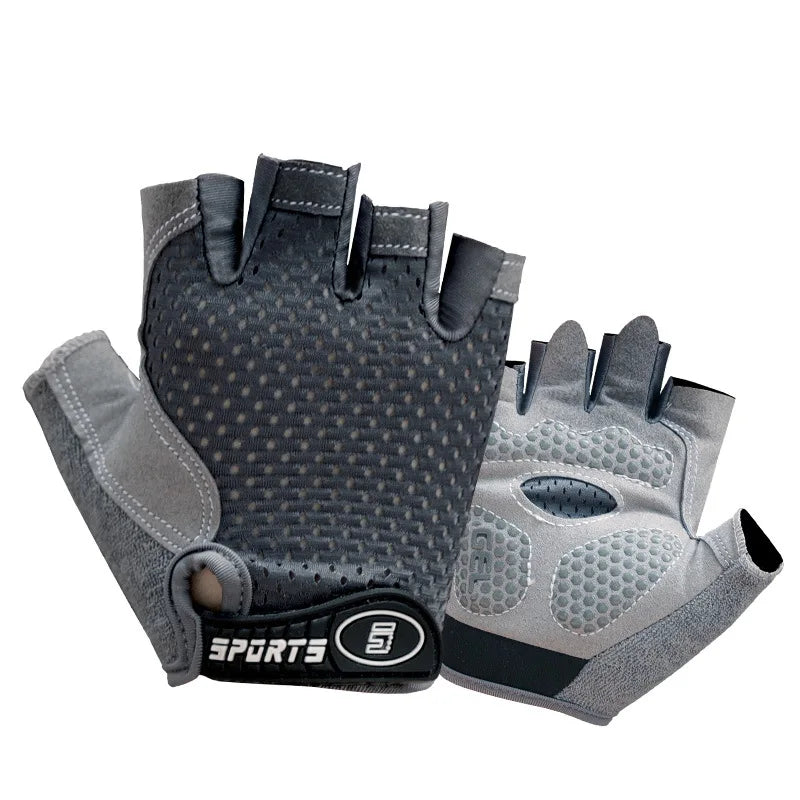 Children's Gloves Half Finger Outdoor Sports Kids Cycling Boys Girls Protection Antislip Breathable Thin Spring Summer Gloves Qme GRAY M