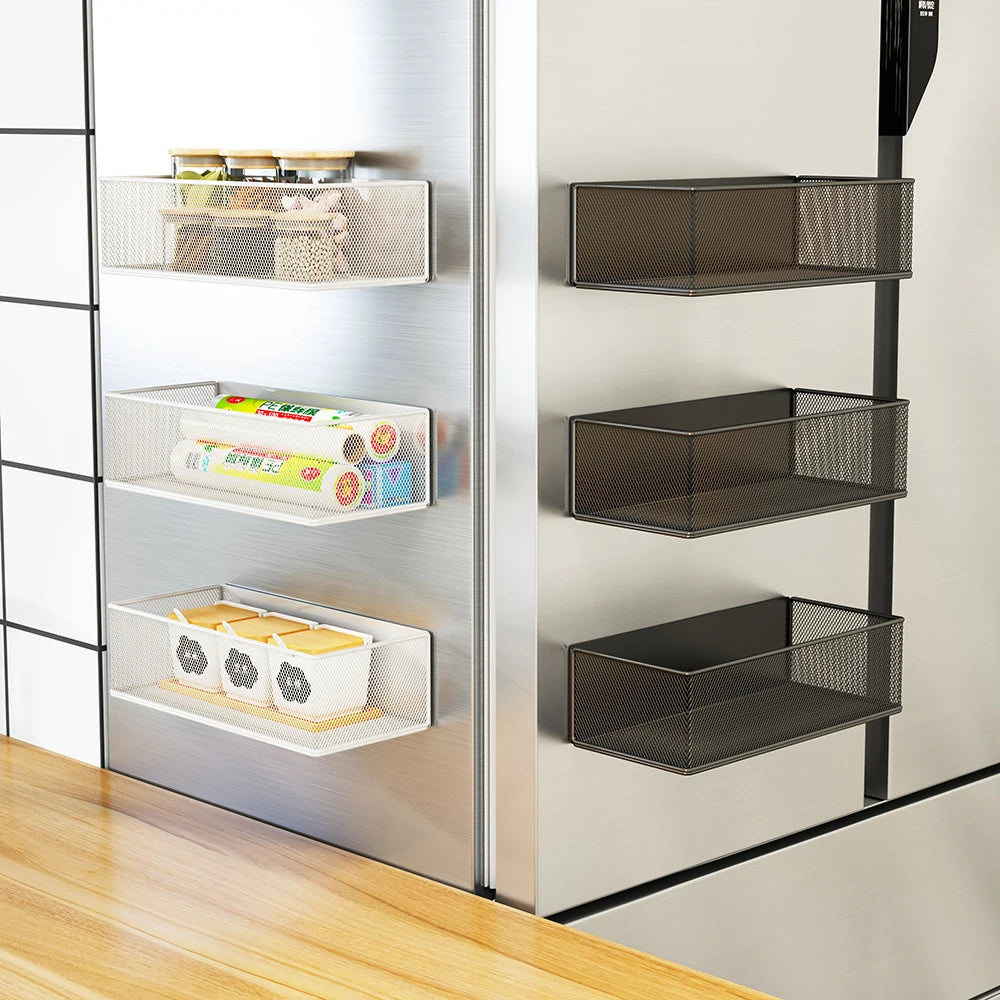 1PC Refrigerator Magnetic Storage Shelf Storage Side Hanging Basket Hanging Bag Artifact Shelf Supplies Free Of Drilling Qme