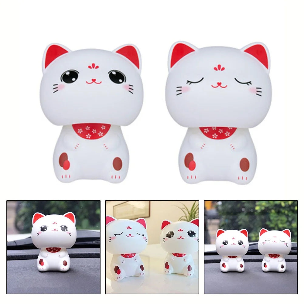 1pcs Solar Powered Automatic Nodding Cute Cat Outline Design And Smiling Eyes Cat For Home Office Car Decordesktop Ornament Qme