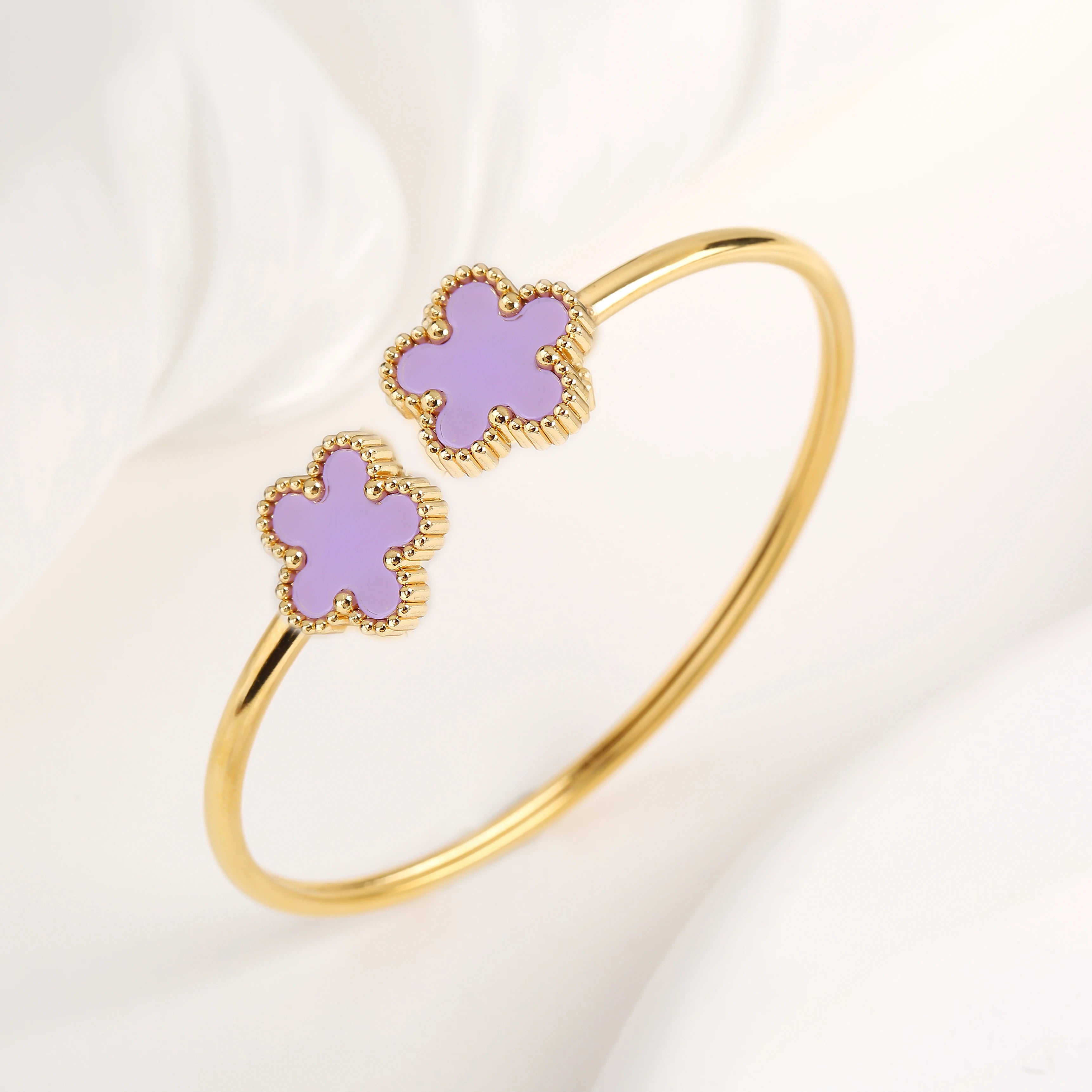 Fashion Stainless Steel Five Leaf Flower Open Bangle Bright Anti Allergy Waterproof Charm Texture High Quality Jewelry Clover Qme 1