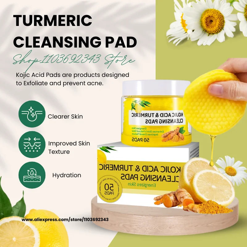 Turmeric Cleansing Pad Kojic Acid Sponges Exfoliating Pads-acne Scars Qme