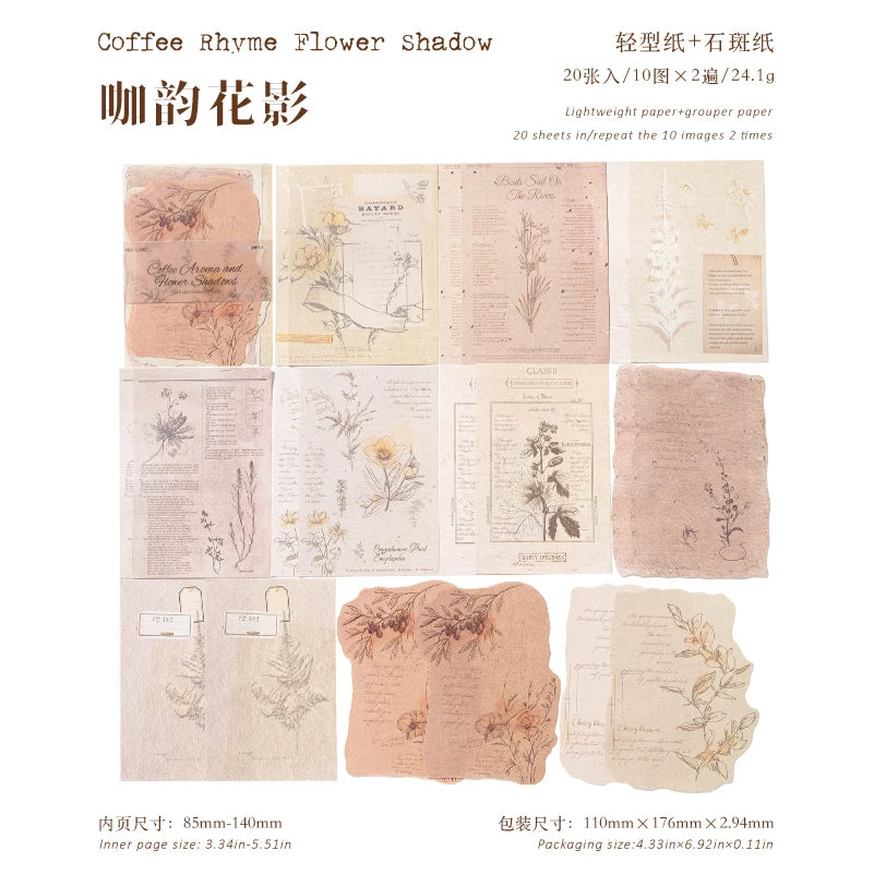 TIANZI 20/120 Pcs Vintage Aesthetic Scrapbooking Paper Diary Album Junk Journal Supplies Handmade Planner Material for Crafting Qme A-20 Pcs