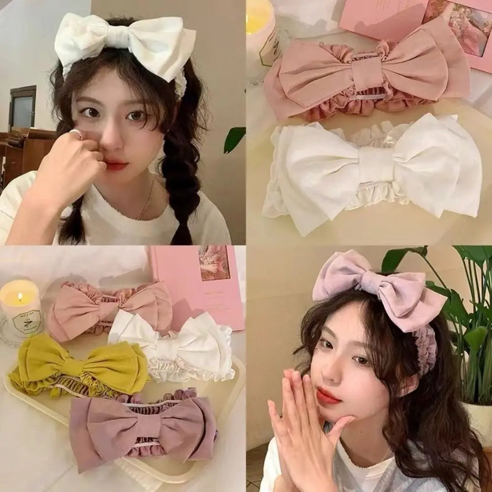 Durable Wash Face Bow Headband Double-layered Lace Washing Face Hairband Versatile Makeup Face Washing Tools Beauty Salon Qme