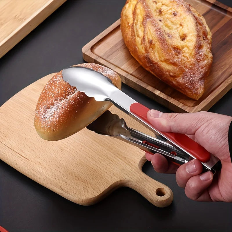 3pcs, Stainless Steel Kitchen Cooking Tongs, Sturdy Grilling Barbeque Brushed Locking Food Tongs With Ergonomic Grip, Qme