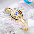 Diamond studded bathtub bracelet women's watch women's watch fashion oval Roman scale women's watch quartz watch Qme Gold Gold