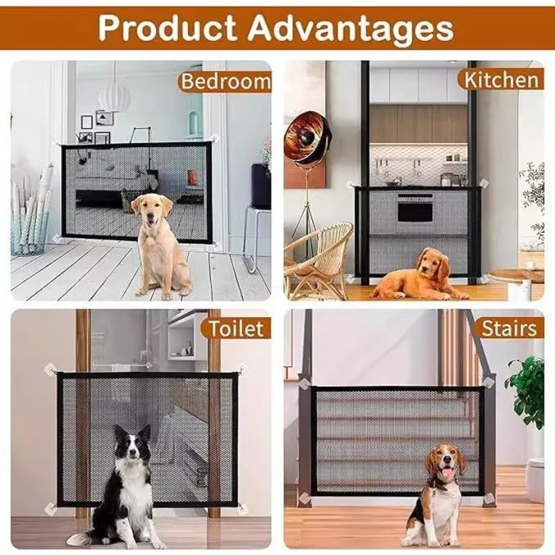 Foldable mesh indoor pet dog door fence, portable protective isolation fence, pet screen door for doors, stairs, corridors Qme
