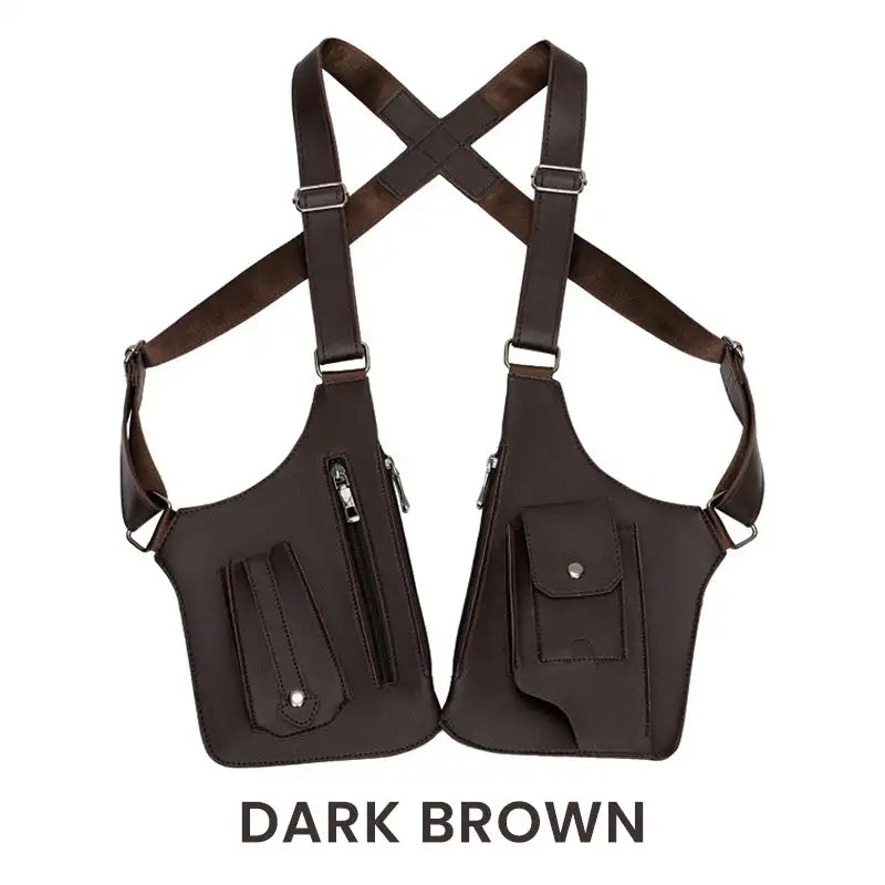 Double Shoulder Strap Multi-pocket Outdoor Anti-theft Tactical Qme Brown