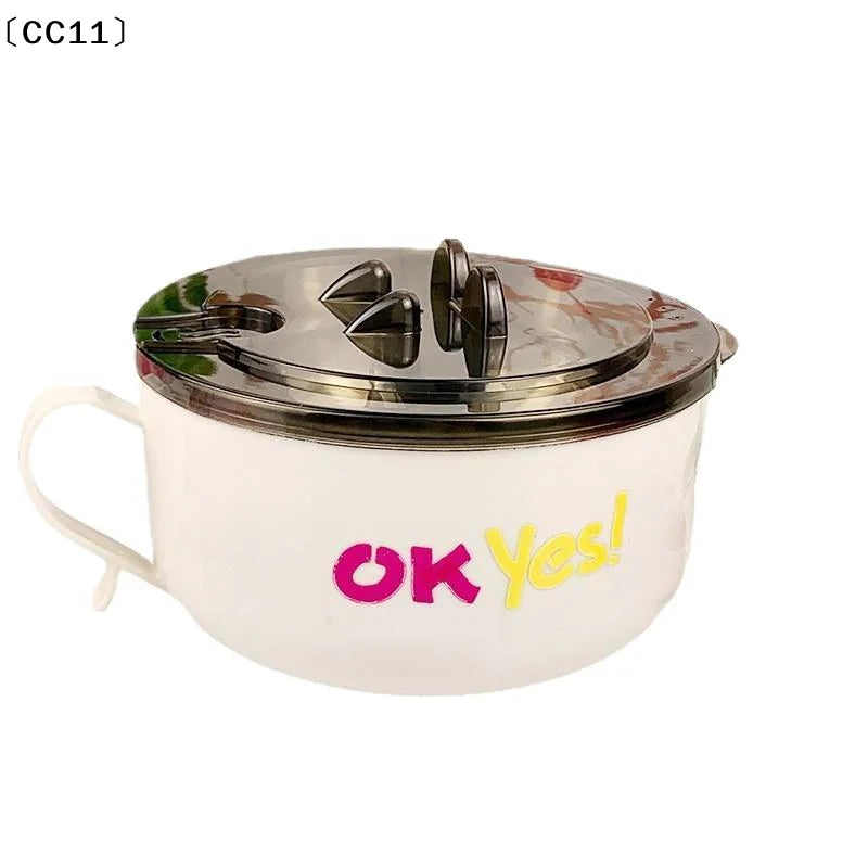 Stainless Steel Bowl Lid Instant Noodles Sealed Drain Kitchen Qme