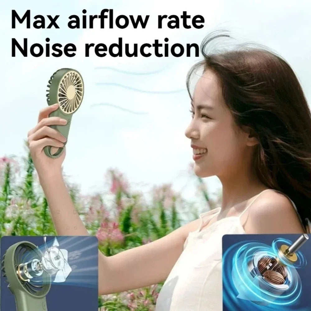 New Handheld Desktop USB Rechargeable Mini Fan Cartoon Design USB Rechargeable with Hook for Mountaineering Outdoor Home Office Qme