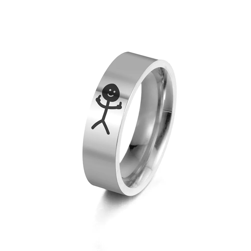 Simple Personality Charm Trend Funny Middle Finger Stickman Ring Hip Hop Doodle Rings for Man Couple Party New Gifts Jewelry Qme gang Size 7