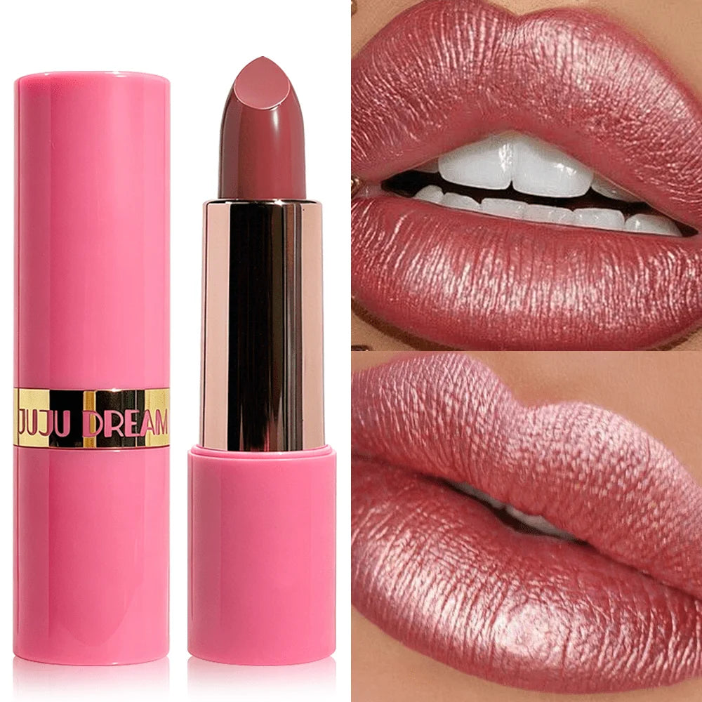 JUJU DREAM Rose Gold Tube Glossy Lipstick Hydrating Silky Dusty Pink Qme