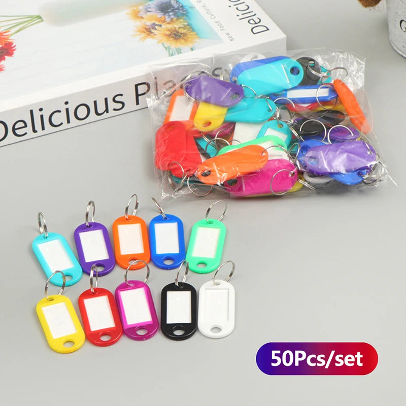 50pcs Colorful Plastic Tags Hotel Number Classification Card Key Tags Label Name Baggage Tag ID Name Tags With Split Ring Qme mix color