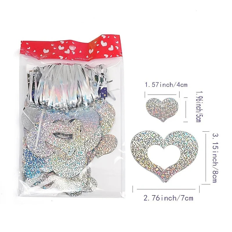 100Pcs Rain Silk Pendant Decoration Balloon Party Decoration Venue Layout Heart-shaped Balloon Sequin Pendant Decoration Qme Silver