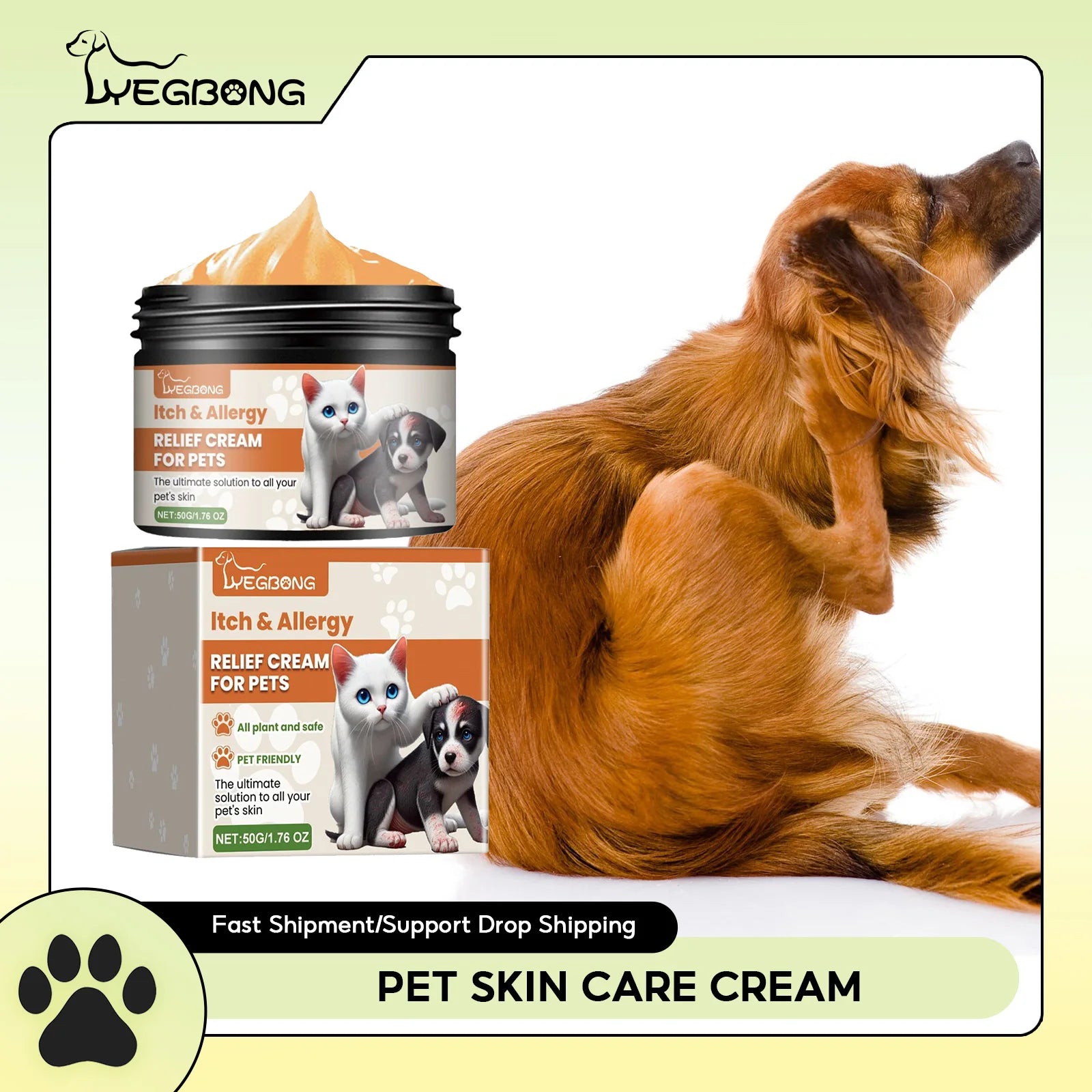 Yegbong Pet Skin Care Cream Gentle Itching Relief Wart Remover Improve Ringworm Skin Treatment Catnip Hair Healthy Pets Cream Qme Default Title