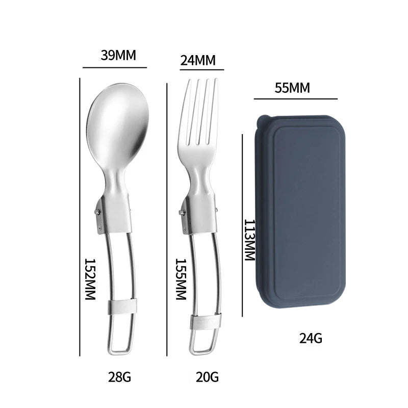 304 Stainless Steel Folding Cutlery Set Knife Fork Spoon Portable For Outdoor Picnics Camping Back To School Student Cutlery Box Qme 2pcs Roya Blue