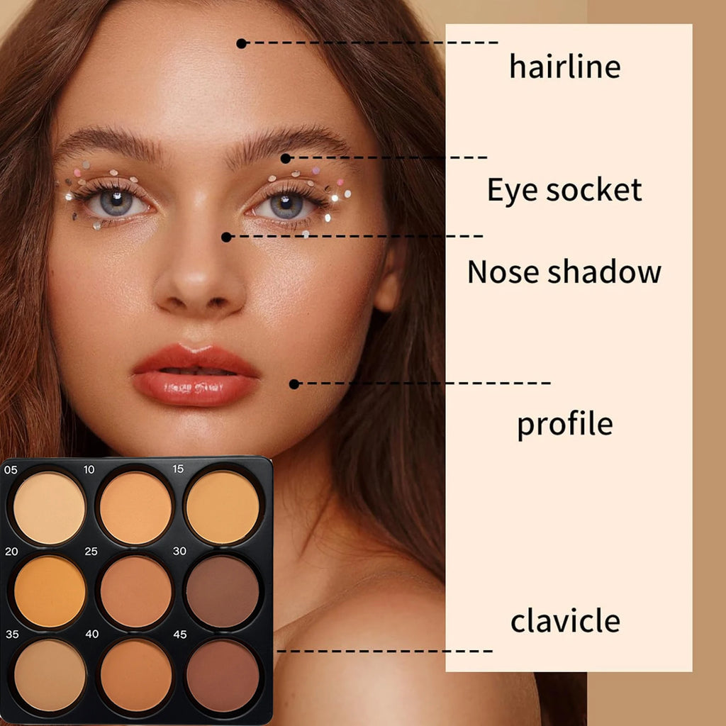 9 Color Powder Contour Palette, Matte Contouring Makeup Kit, Professional Facial Beauty Cosmetic Makeup Qme