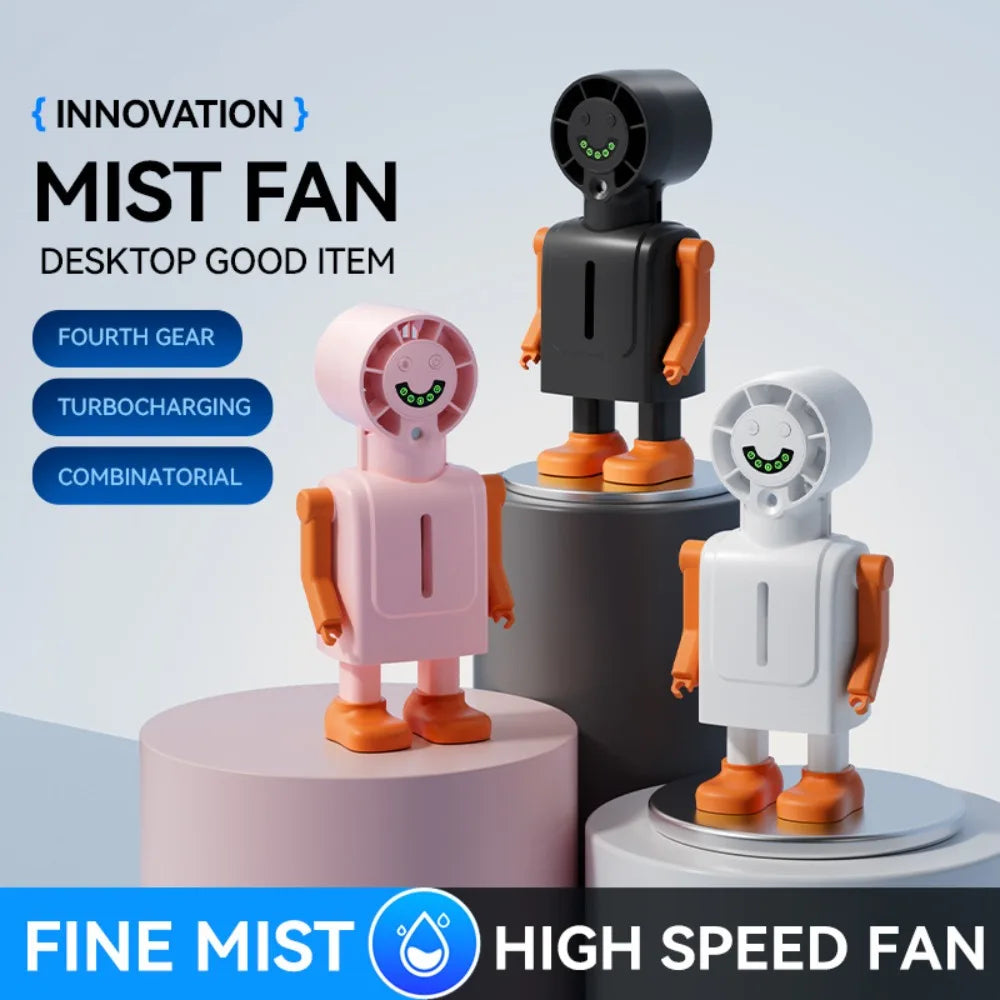 Misting Fan Portable Fan Cute Robot Rechargeable Mini Fan Handheld with Spray Cooling Mini Mist Hand Fan for Travel Outdoor Qme