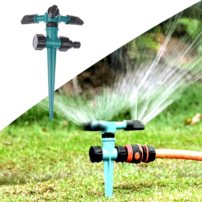 Garden Sprinkler Ground Inserted Rotating Lawn Sprinkler For Yard 360-Degree Automatic Rotating Three-Fork Irrigation Sprinkler. Qme