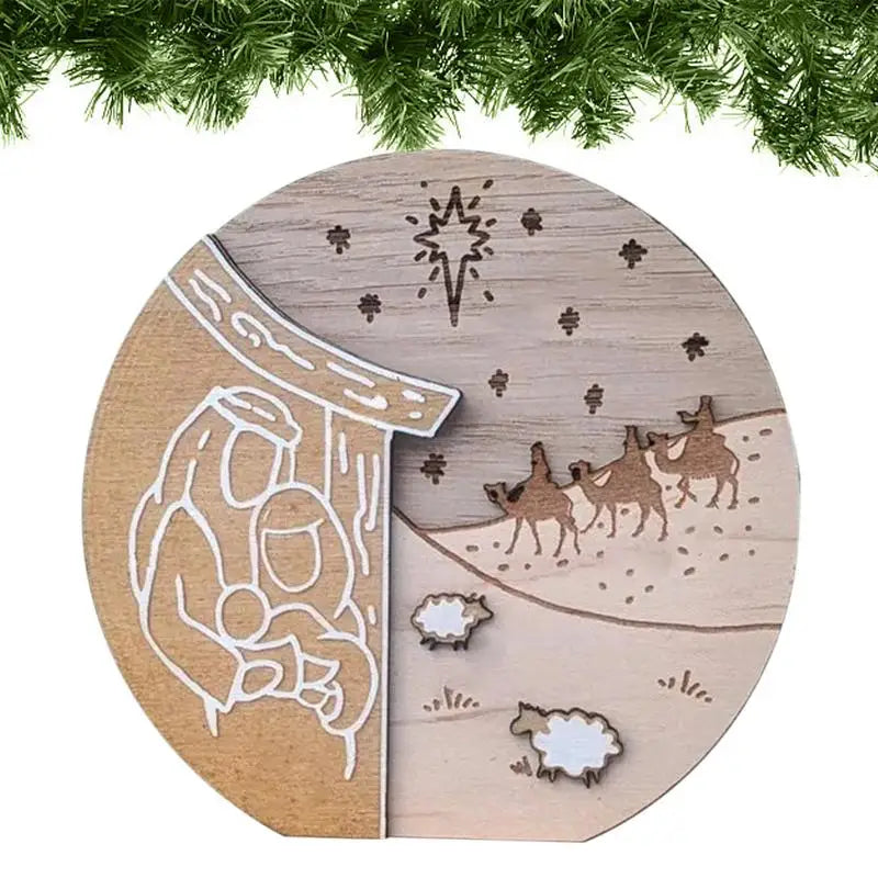 Christmas Wooden Sign Desktop Ornament Standing Verse Scene Home Qme