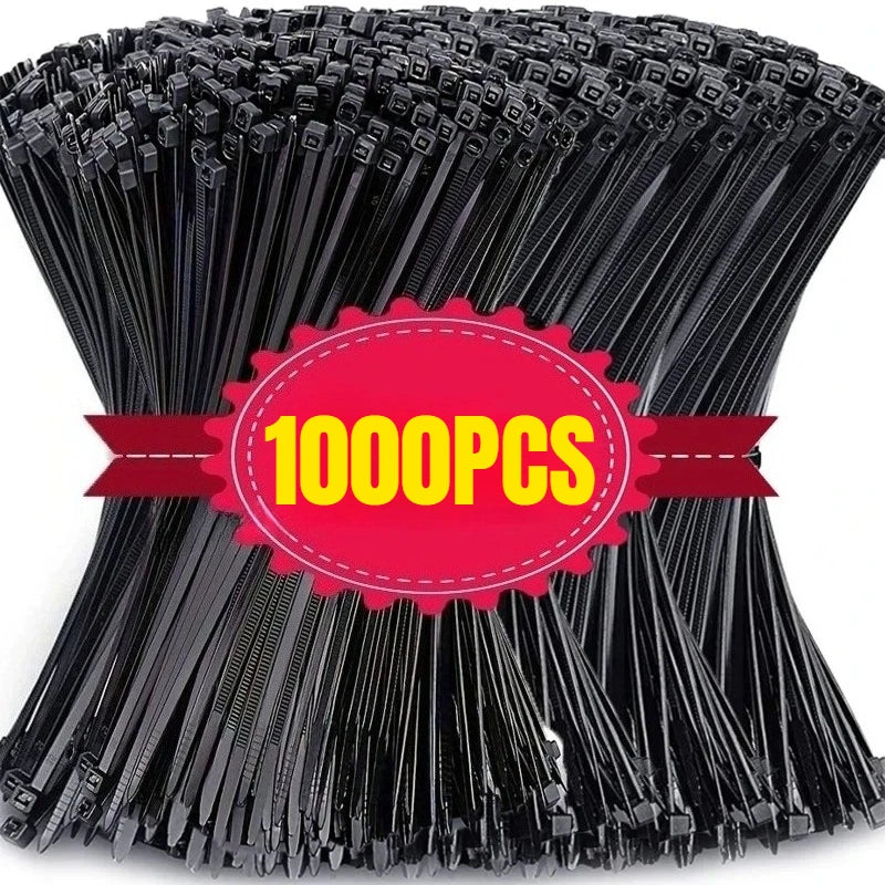 1000/100Pcs Plastic Nylon Cable Ties Self-locking Cord Ties Straps Adjustable Cables Fastening Loop Home Office Wire Zip Ties Qme