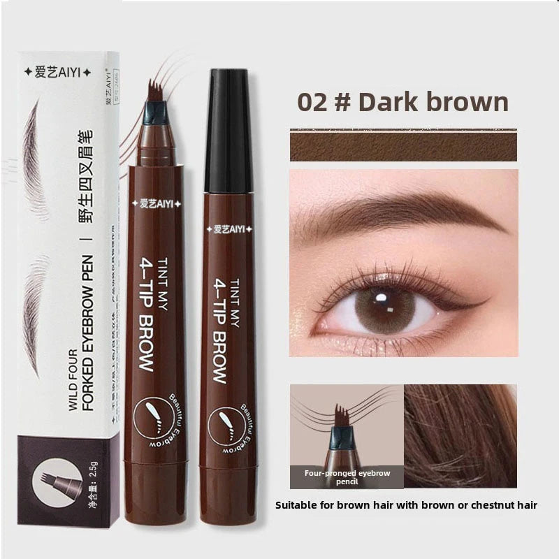 Four-pronged Eyebrow Pencil Long-lasting Easy Apply Oblique Pen Tip Qme 02 Dark brown