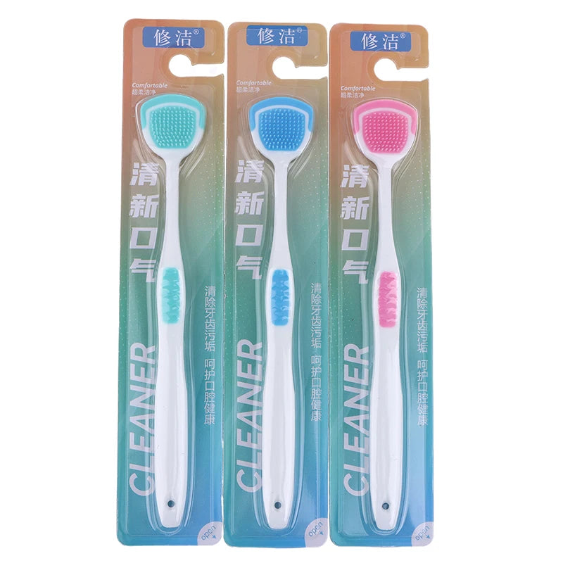 1 Tongue Scraper Soft Silicone Cleaning Toothbrush Oral Cleaner Brush Qme